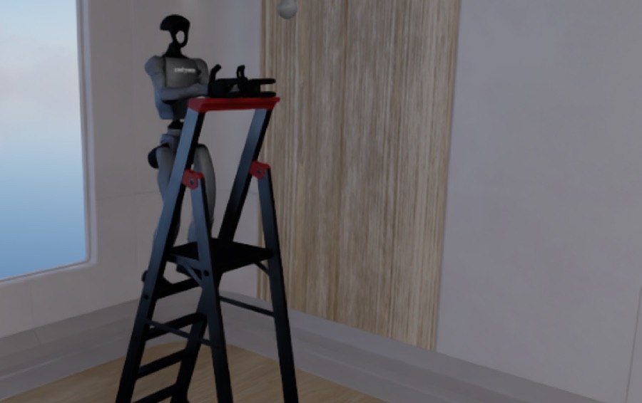 The G1 placed on the top tread of the ladder, unladen, holding the on-ladder stance.