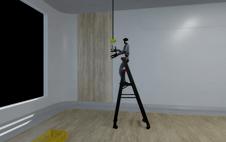 The G1 during remove old bulb, from a teleoperated take that fires the subtask's gate.